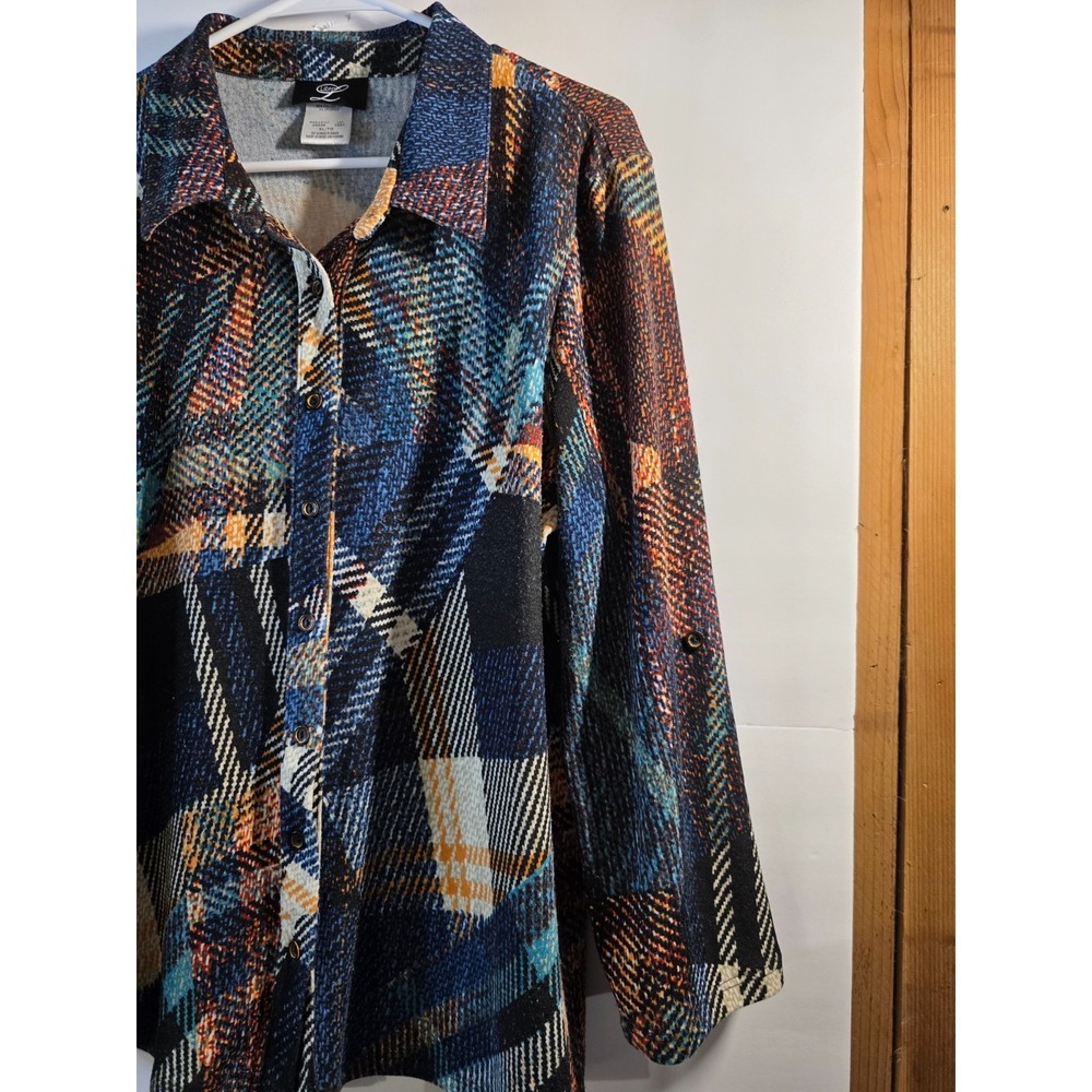 LIBRA GEO PATCHWORK LONG SLEEVE BUTTON WOMENS SHIRT SZ XL style 24039 0526-22 - Picture 2 of 15